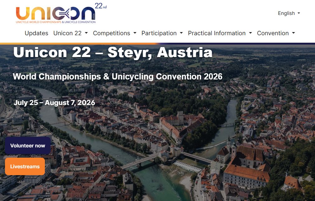 From practice: unicon22.at – event website of the Unicycling World Championships 2026, built and maintained by IT Hummel.